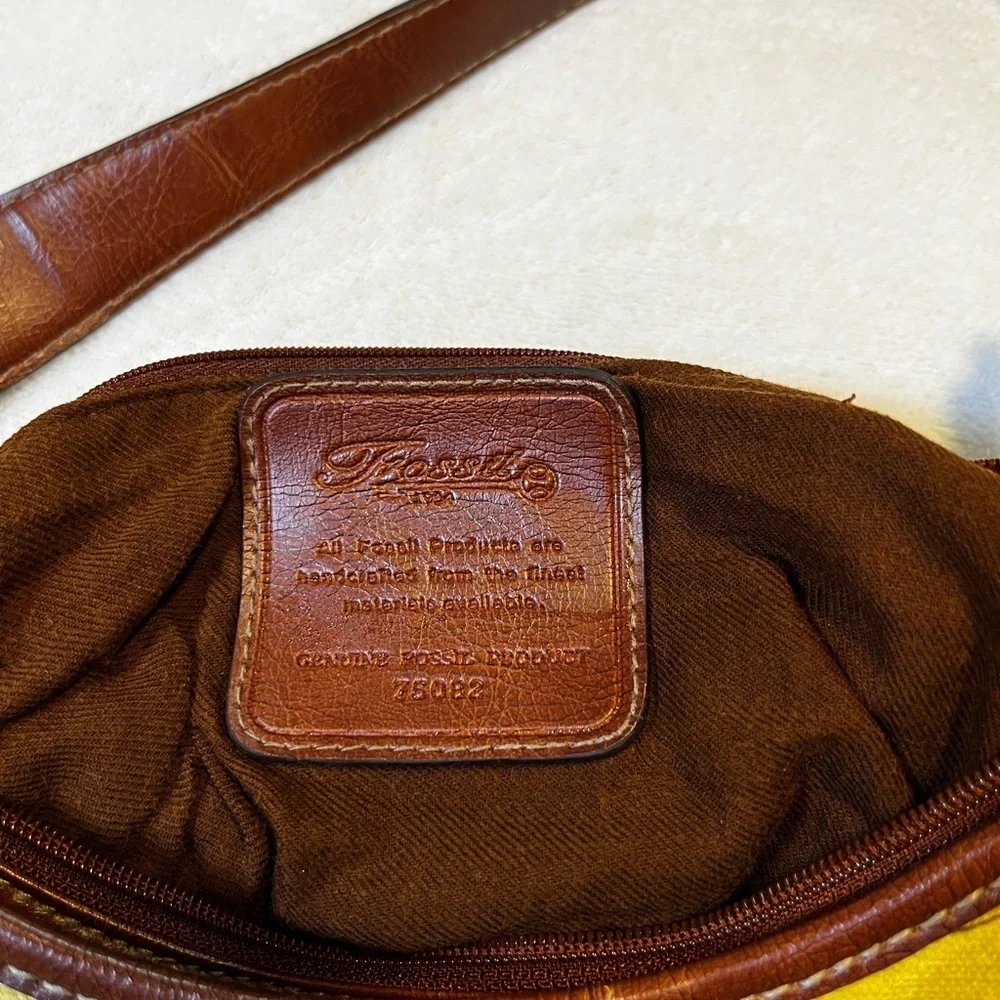 👜 Fossil Tropical Canvas Shoulder Bag 🌴 Floral Print with Brown Leather Trim
